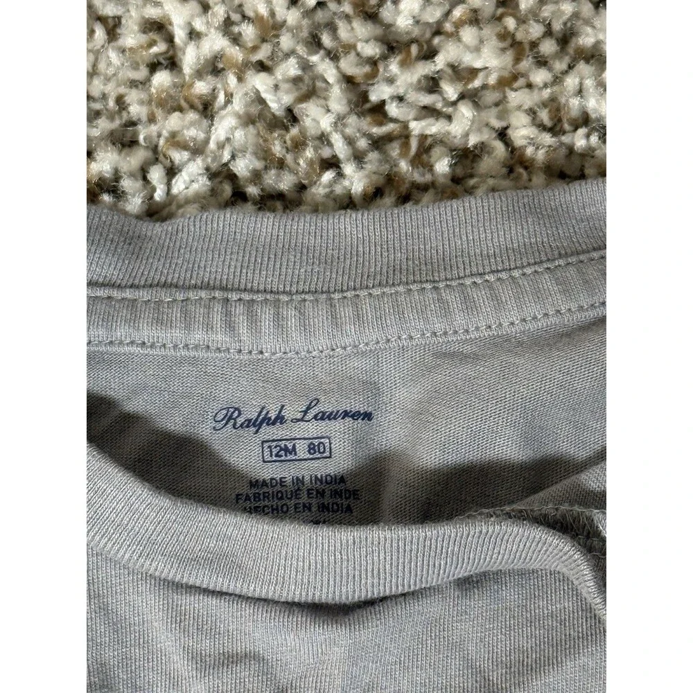 Ralph Lauren Baby Shirt 12M Gray Long Sleeve Polo Logo Excellent Condition